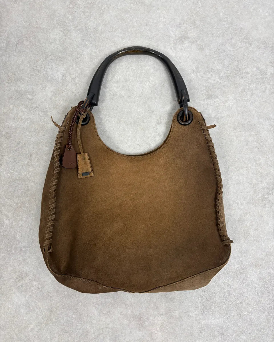 2000s Gucci Brown Gradient Suede Leather Handle Bag luMEmdK 0