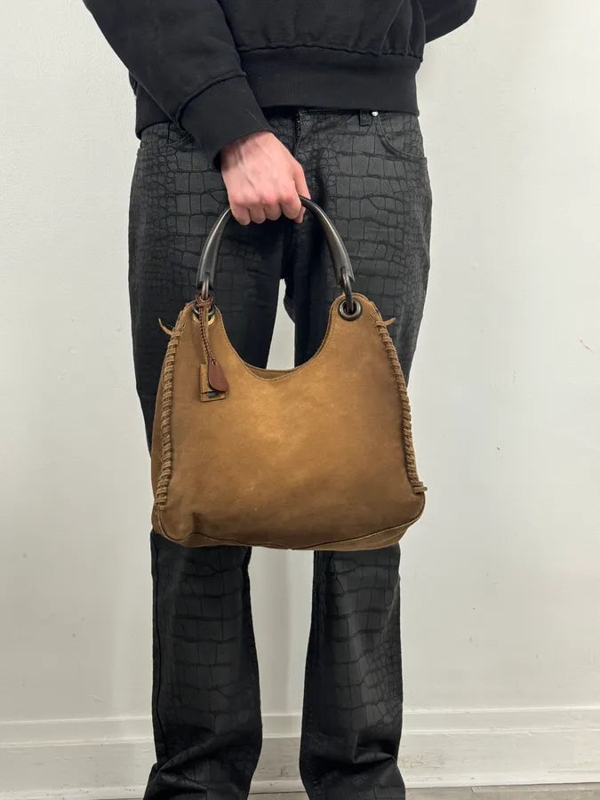 2000s Gucci Brown Gradient Suede Leather Handle Bag luMEmdK 2