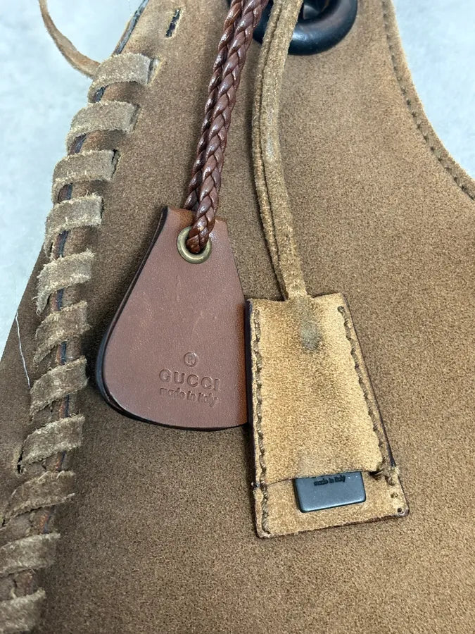 2000s Gucci Brown Gradient Suede Leather Handle Bag luMEmdK 7