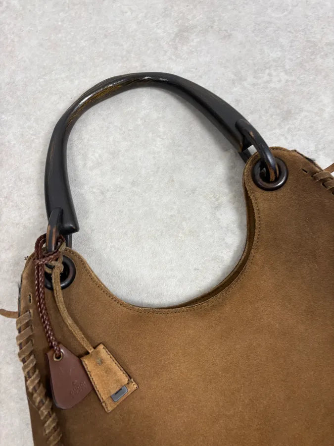 2000s Gucci Brown Gradient Suede Leather Handle Bag luMEmdK 4