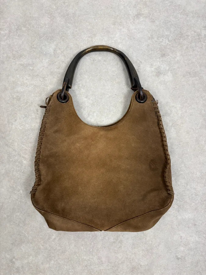 2000s Gucci Brown Gradient Suede Leather Handle Bag luMEmdK 5
