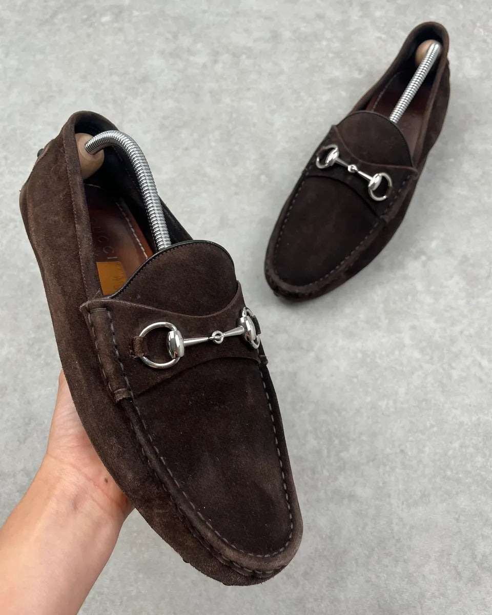 Gucci Brown Suede Leather Horsebit Loafers fuqhFXU 0