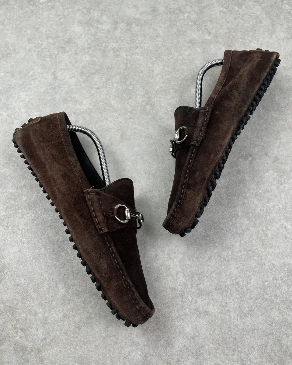 Gucci Brown Suede Leather Horsebit Loafers fuqhFXU 1