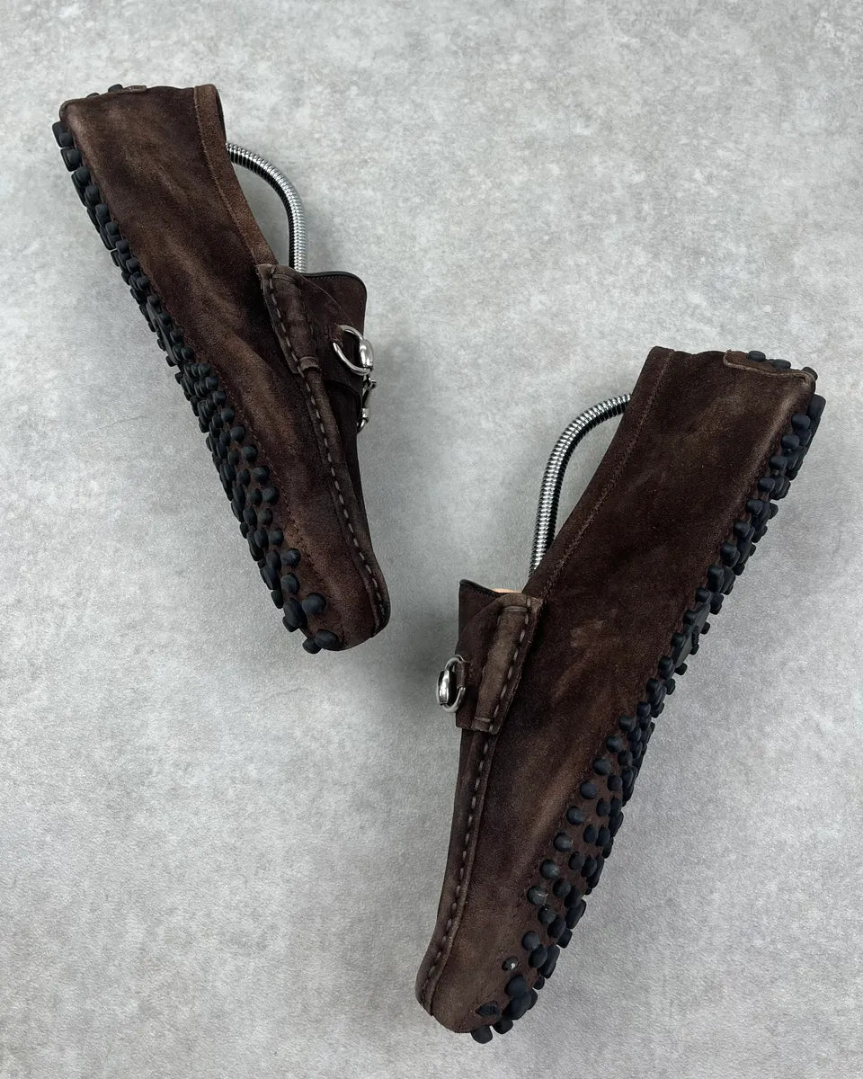 Gucci Brown Suede Leather Horsebit Loafers fuqhFXU 2