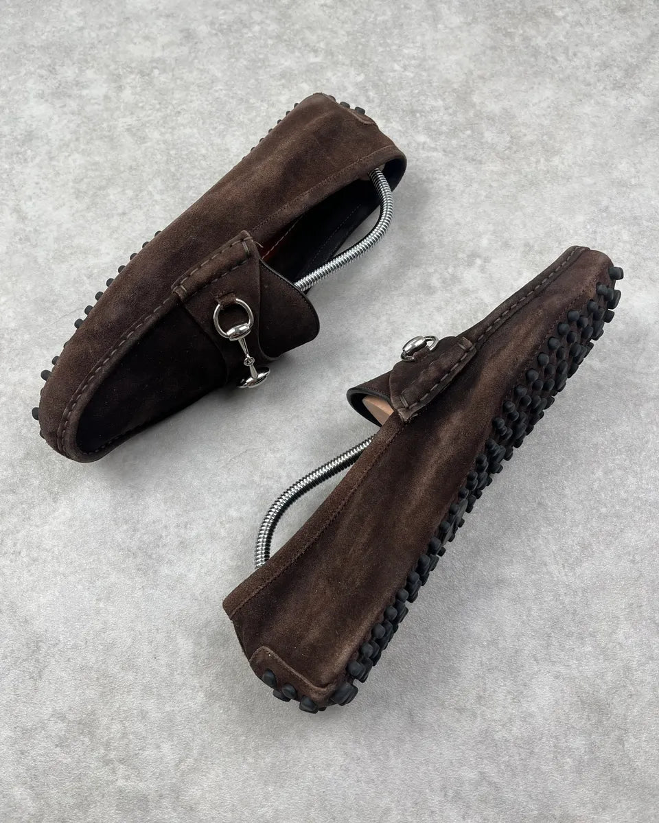 Gucci Brown Suede Leather Horsebit Loafers fuqhFXU 3
