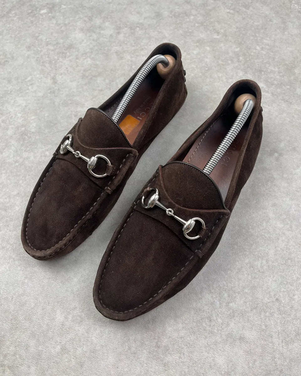 Gucci Brown Suede Leather Horsebit Loafers fuqhFXU 4