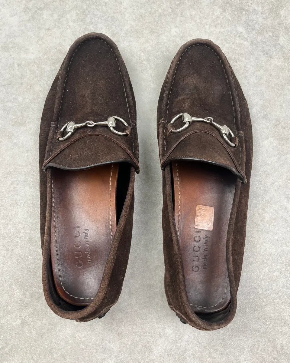 Gucci Brown Suede Leather Horsebit Loafers fuqhFXU 5