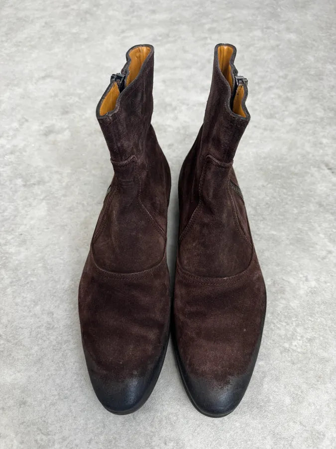 Gucci Brown Suede Zipper Ankle Boots HrAuBHj 1