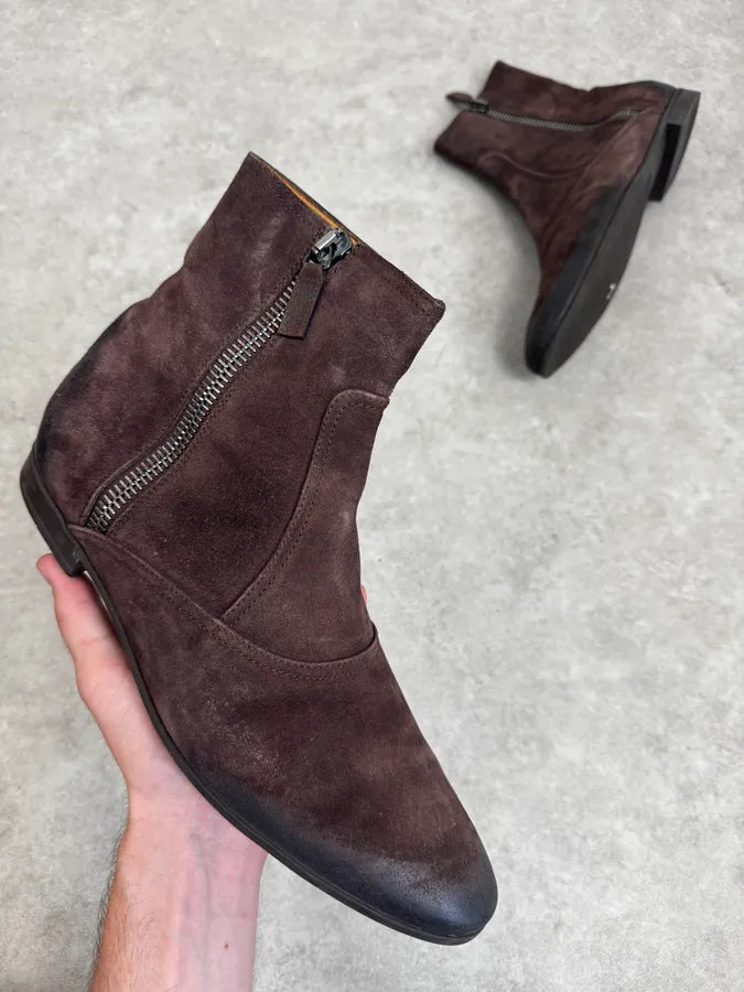 Gucci Brown Suede Zipper Ankle Boots HrAuBHj 0