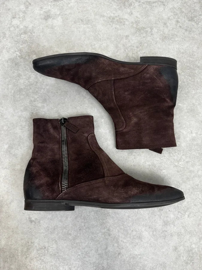 Gucci Brown Suede Zipper Ankle Boots HrAuBHj 2