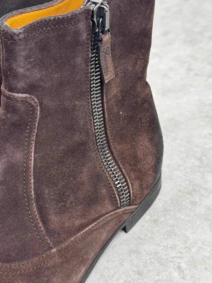 Gucci Brown Suede Zipper Ankle Boots HrAuBHj 5