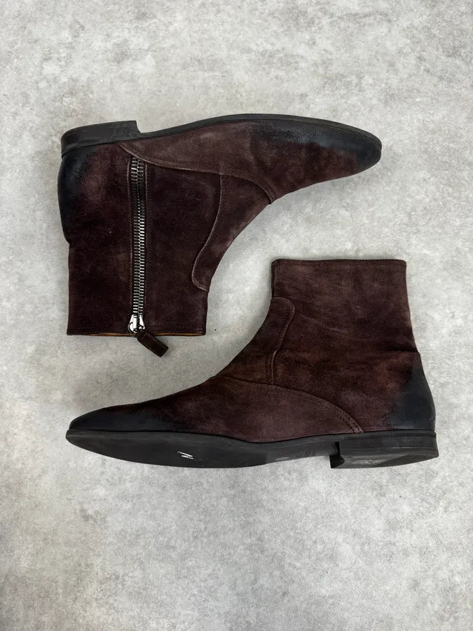 Gucci Brown Suede Zipper Ankle Boots HrAuBHj 3