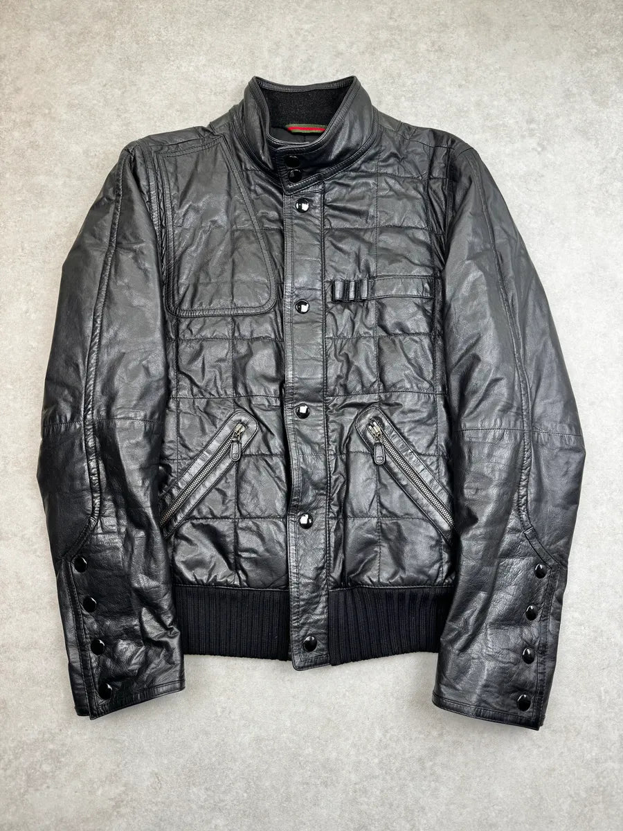 2000s Gucci Black Technical Quilted Leather Jacket QhUMhiT 0
