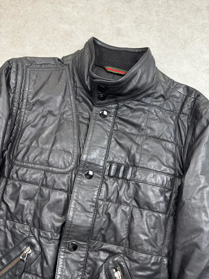 2000s Gucci Black Technical Quilted Leather Jacket QhUMhiT 4