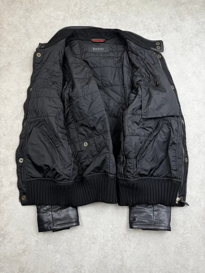 2000s Gucci Black Technical Quilted Leather Jacket QhUMhiT 6
