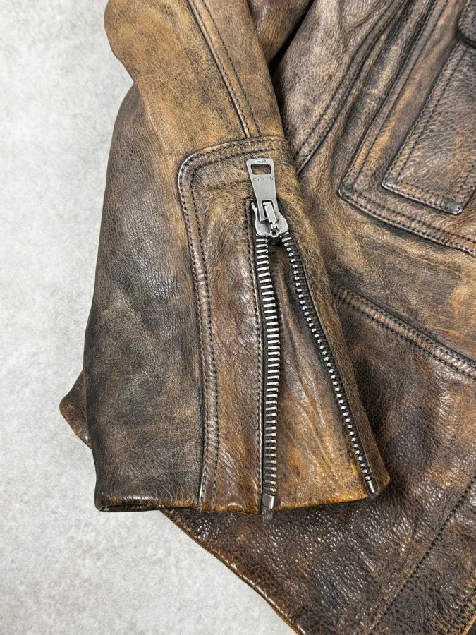 SS2011 Gucci Brown Eroded Leather Premium Jacket by Frida Giannini VnuMdfb 10