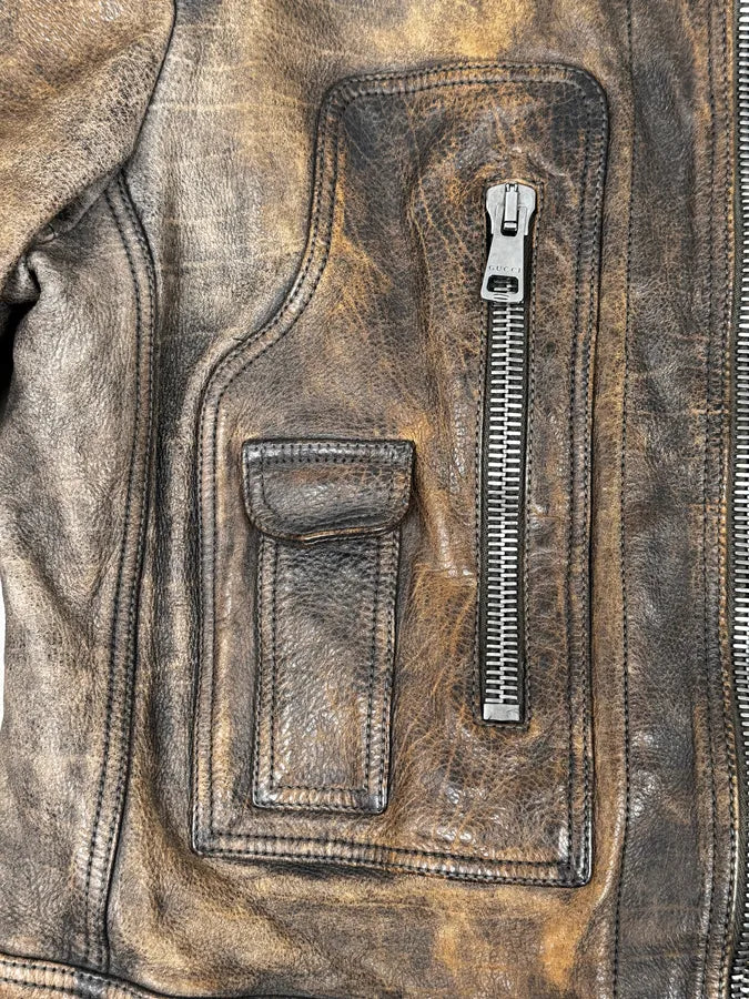 SS2011 Gucci Brown Eroded Leather Premium Jacket by Frida Giannini VnuMdfb 7