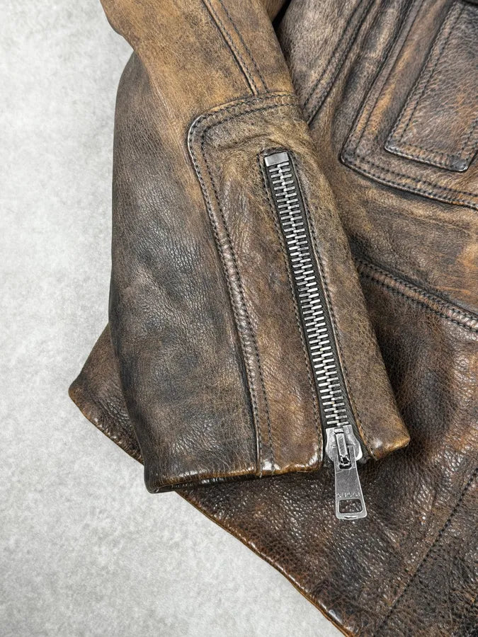 SS2011 Gucci Brown Eroded Leather Premium Jacket by Frida Giannini VnuMdfb 9