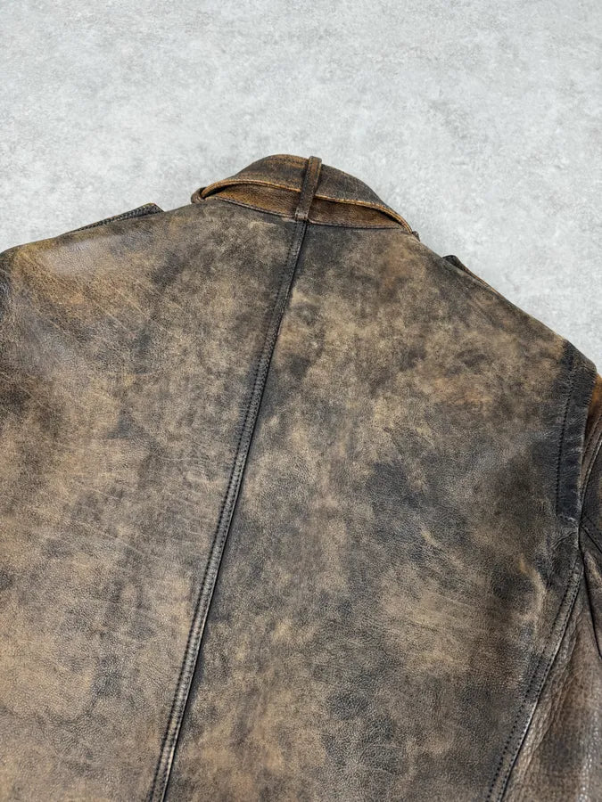 SS2011 Gucci Brown Eroded Leather Premium Jacket by Frida Giannini VnuMdfb 5