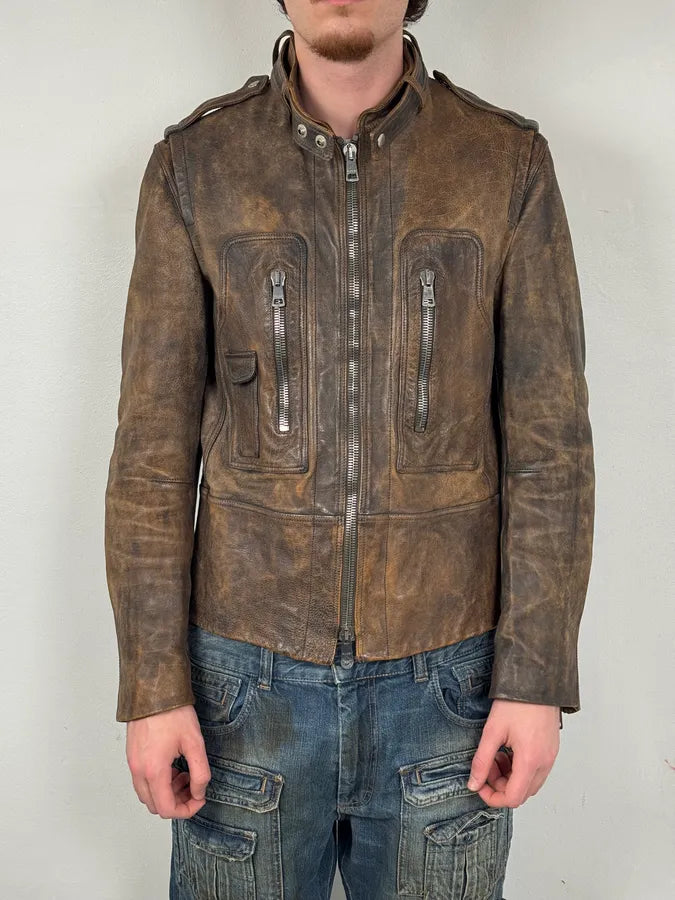 SS2011 Gucci Brown Eroded Leather Premium Jacket by Frida Giannini VnuMdfb 1