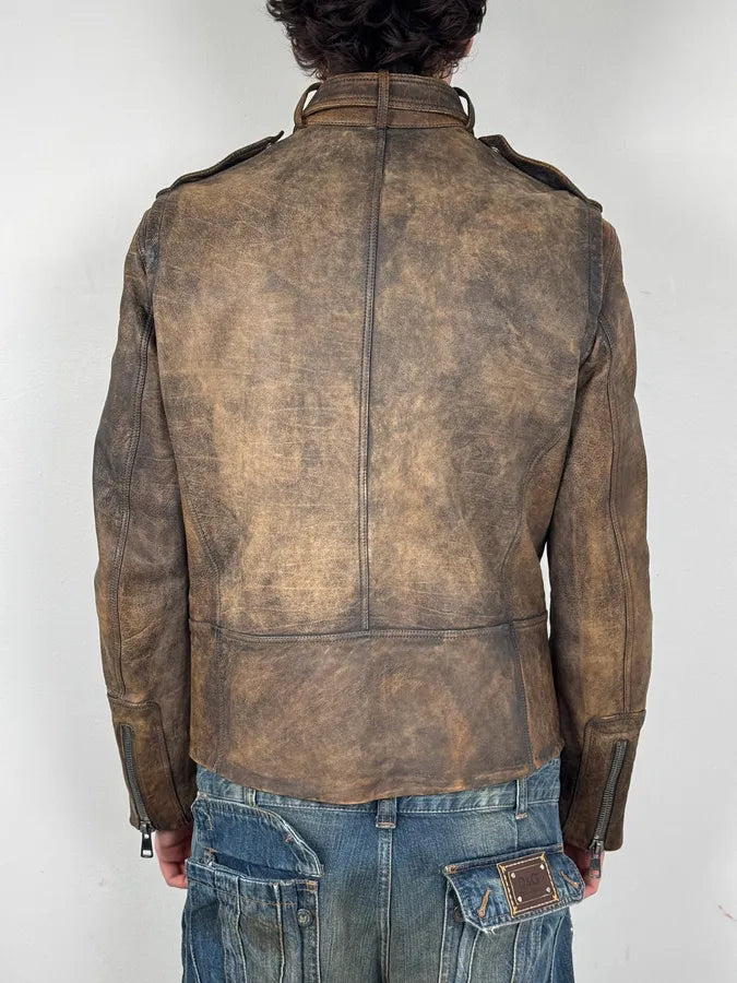 SS2011 Gucci Brown Eroded Leather Premium Jacket by Frida Giannini VnuMdfb 2