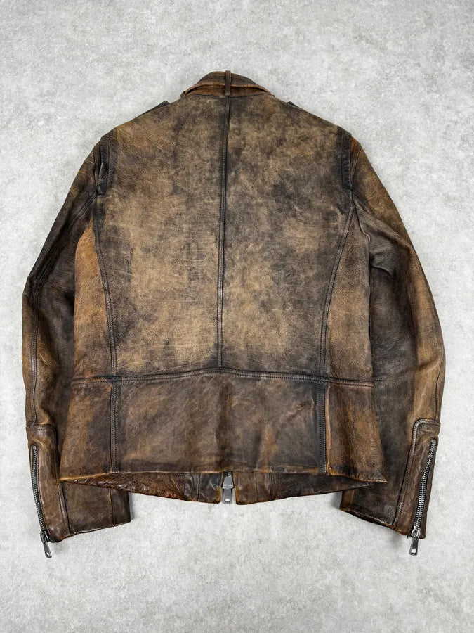 SS2011 Gucci Brown Eroded Leather Premium Jacket by Frida Giannini VnuMdfb 3