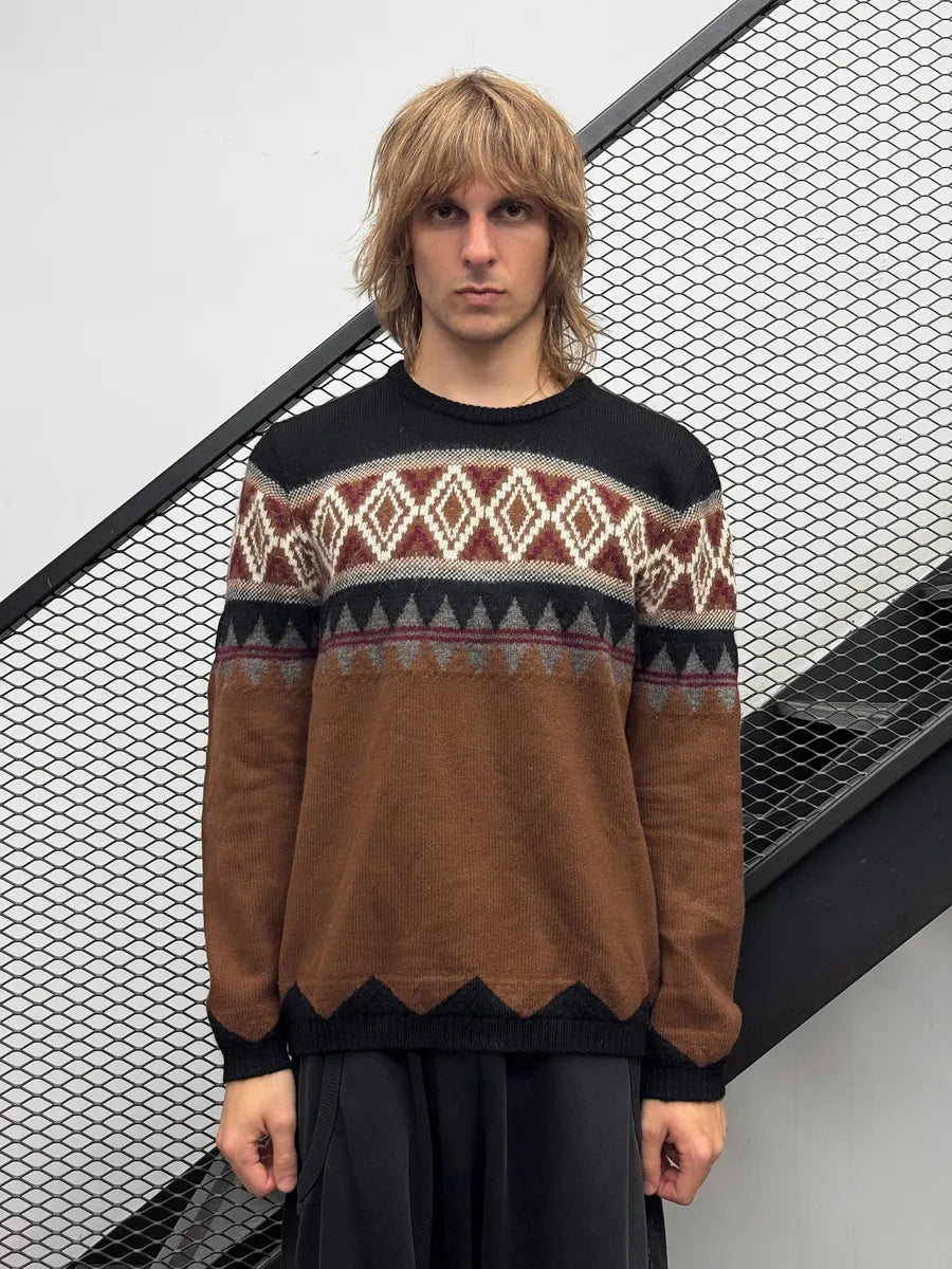 2010s Gucci Brown Wool Cashmere Fair Isle Sweater UxRyjGt 0