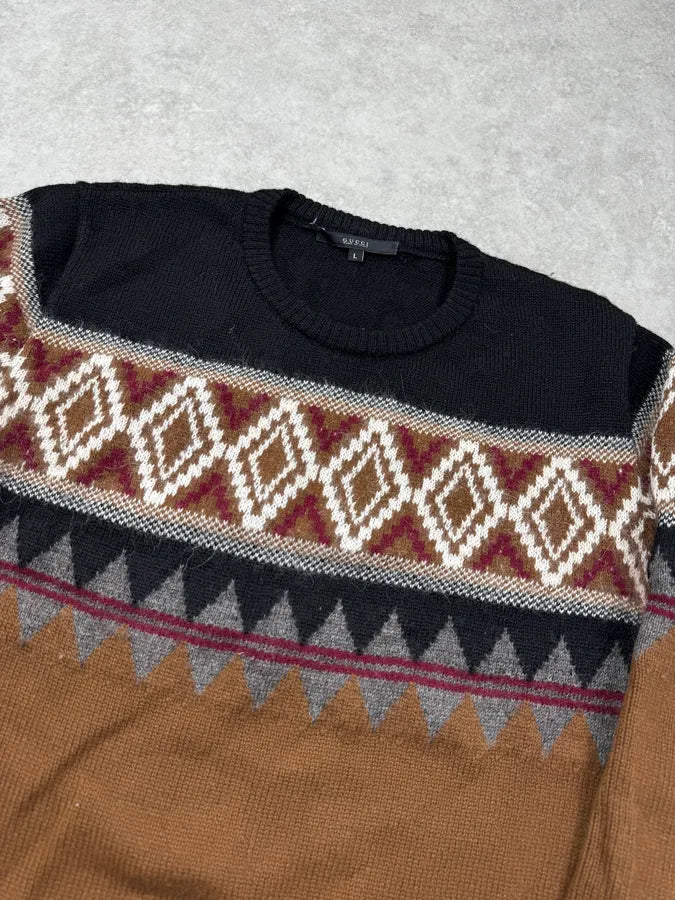 2010s Gucci Brown Wool Cashmere Fair Isle Sweater UxRyjGt 3