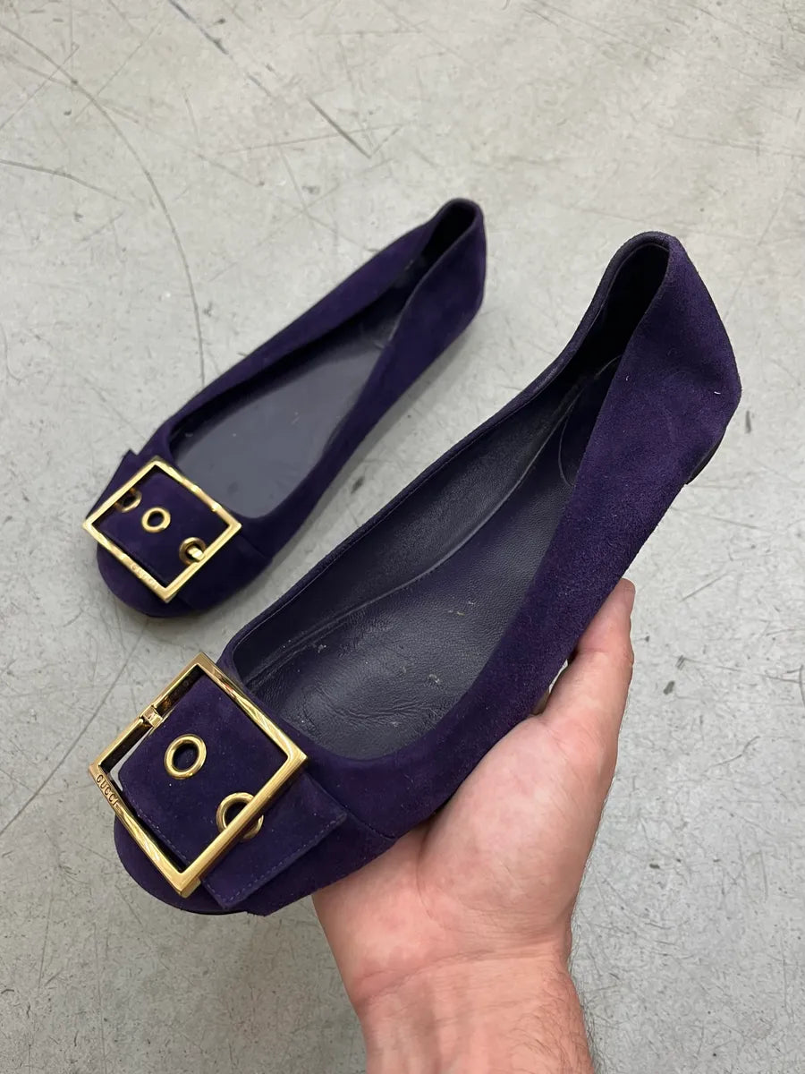 Gucci Buckle Purple Suede Ballet Flat lGIUpSY 0