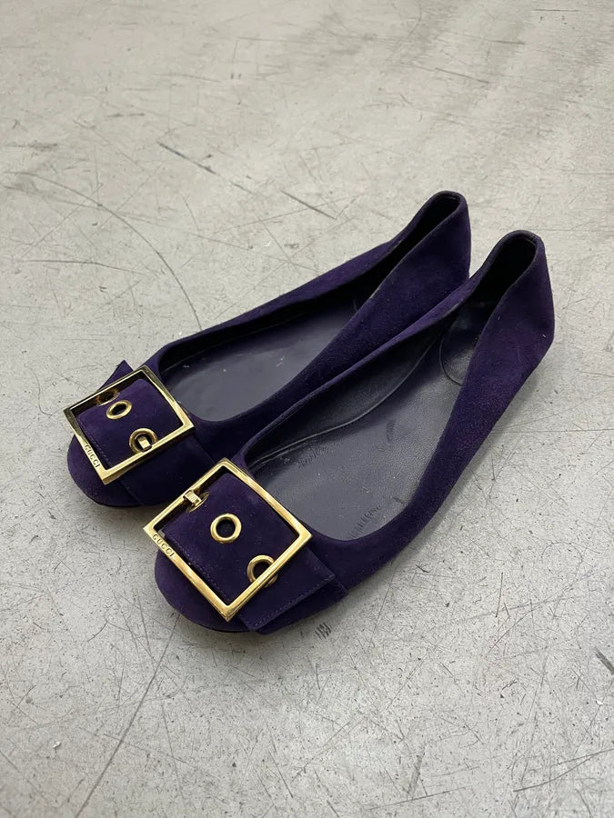 Gucci Buckle Purple Suede Ballet Flat lGIUpSY 1