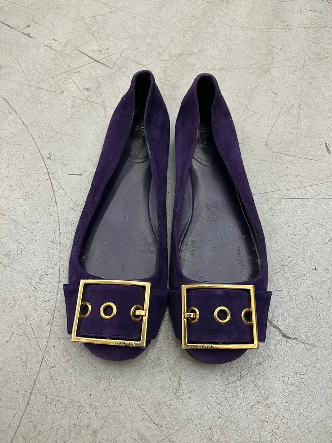 Gucci Buckle Purple Suede Ballet Flat lGIUpSY 4