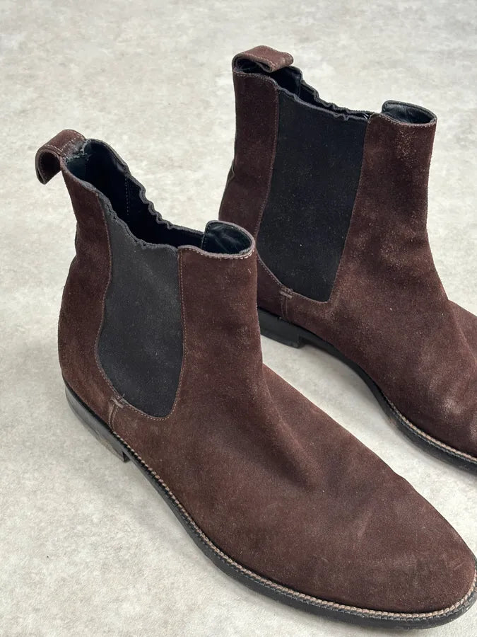 Gucci Brown  Suede Contrast Panel Classy Chelsea Boots jQdBNTA 4