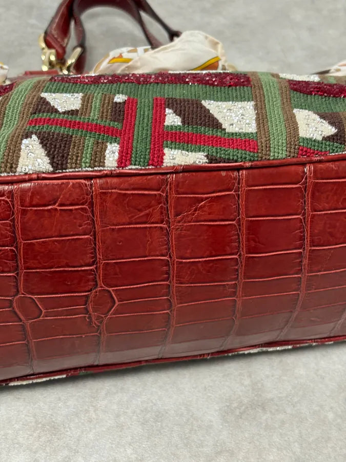 Gucci Burgundy Embroidered Beaded Canvas 85th Anniversary Positano Tote Bag NnaNoEW 10