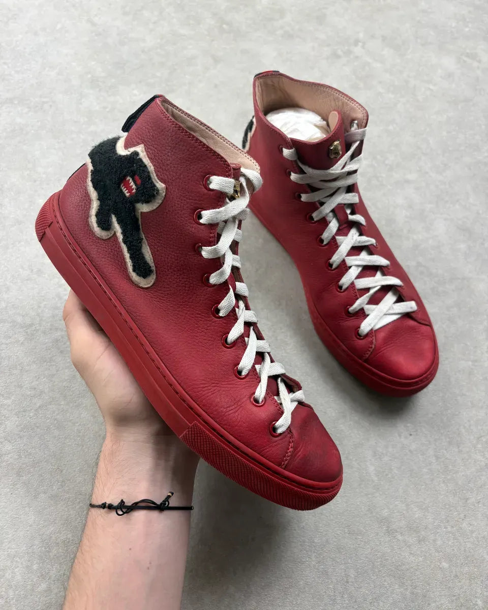Gucci Burgundy Embroidered Tiger Leather High Sneakers QukGQUO 0