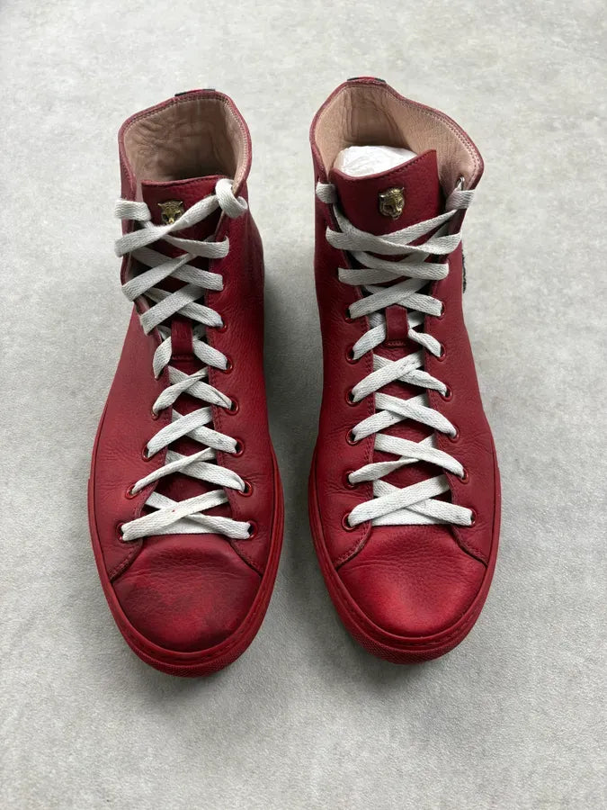 Gucci Burgundy Embroidered Tiger Leather High Sneakers QukGQUO 1