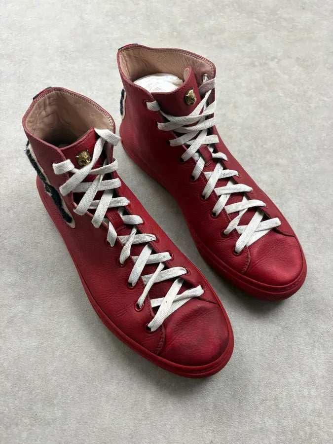 Gucci Burgundy Embroidered Tiger Leather High Sneakers QukGQUO 3