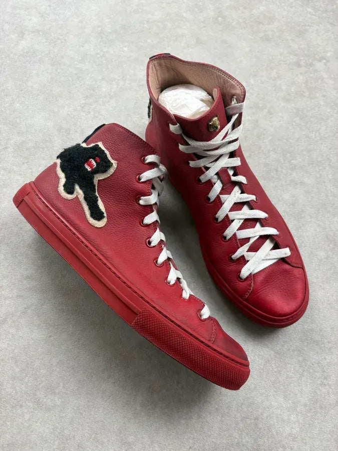 Gucci Burgundy Embroidered Tiger Leather High Sneakers QukGQUO 4