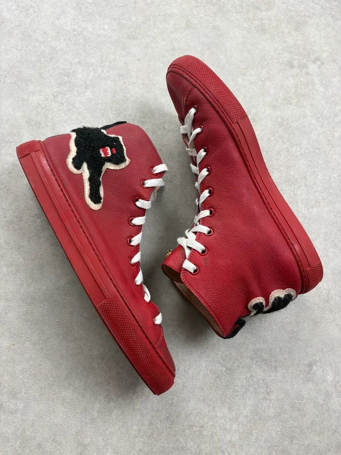 Gucci Burgundy Embroidered Tiger Leather High Sneakers QukGQUO 5