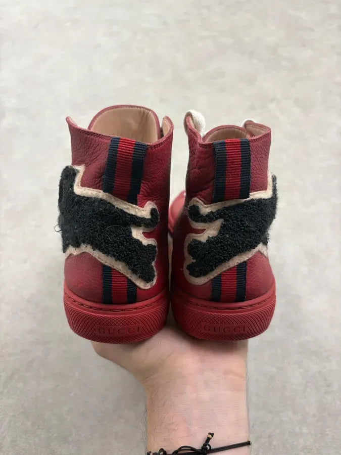 Gucci Burgundy Embroidered Tiger Leather High Sneakers QukGQUO 6