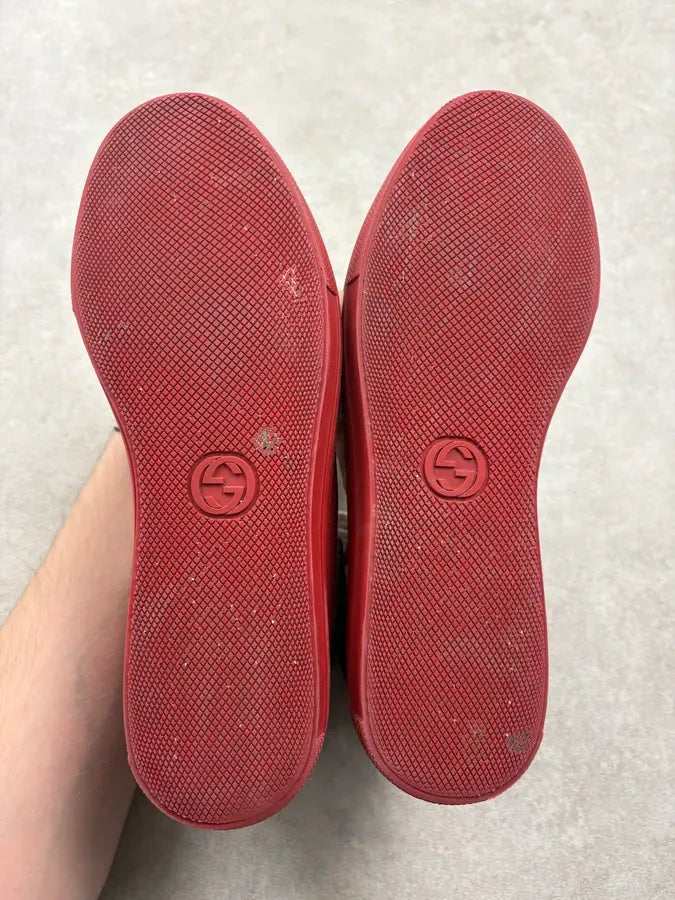 Gucci Burgundy Embroidered Tiger Leather High Sneakers QukGQUO 7
