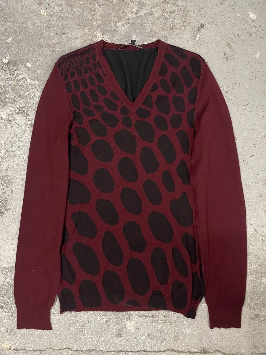 Gucci Cashmere V Animal Print Bordeaux & Black Sweater (S/M) 0