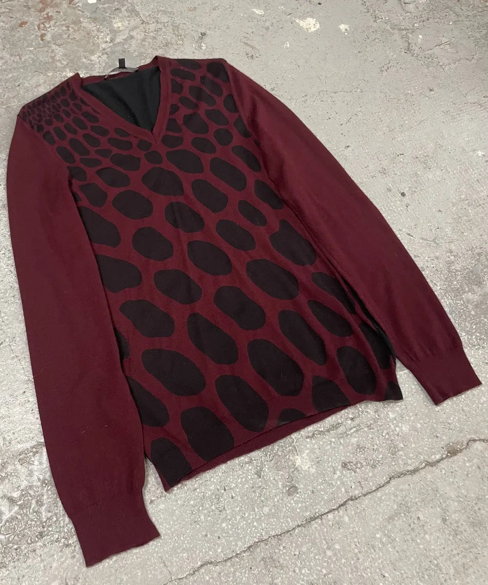 Gucci Cashmere V Animal Print Bordeaux & Black Sweater (S/M) 4