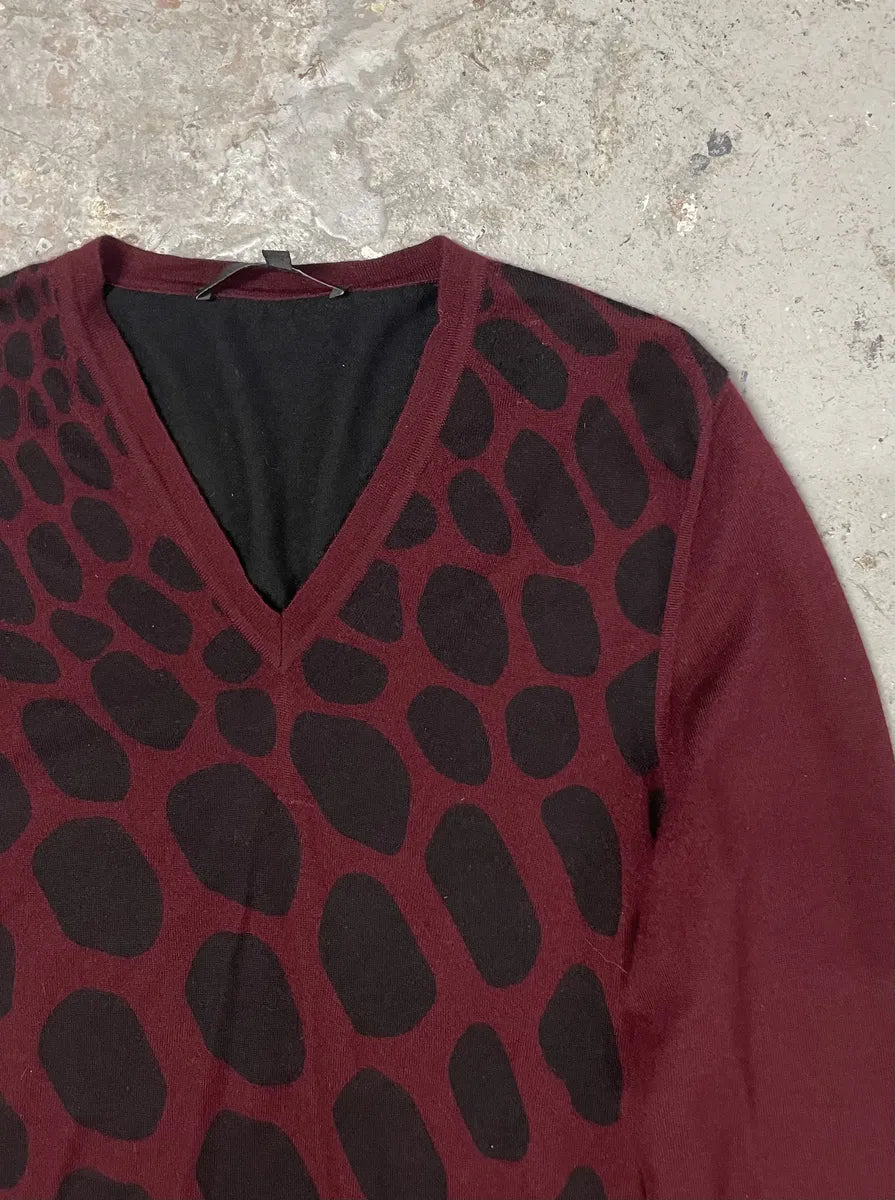 Gucci Cashmere V Animal Print Bordeaux & Black Sweater (S/M) 5