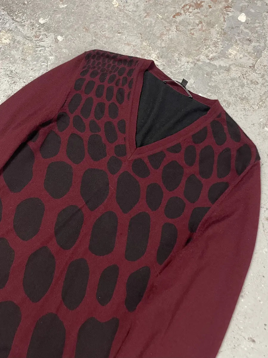 Gucci Cashmere V Animal Print Bordeaux & Black Sweater (S/M) 6