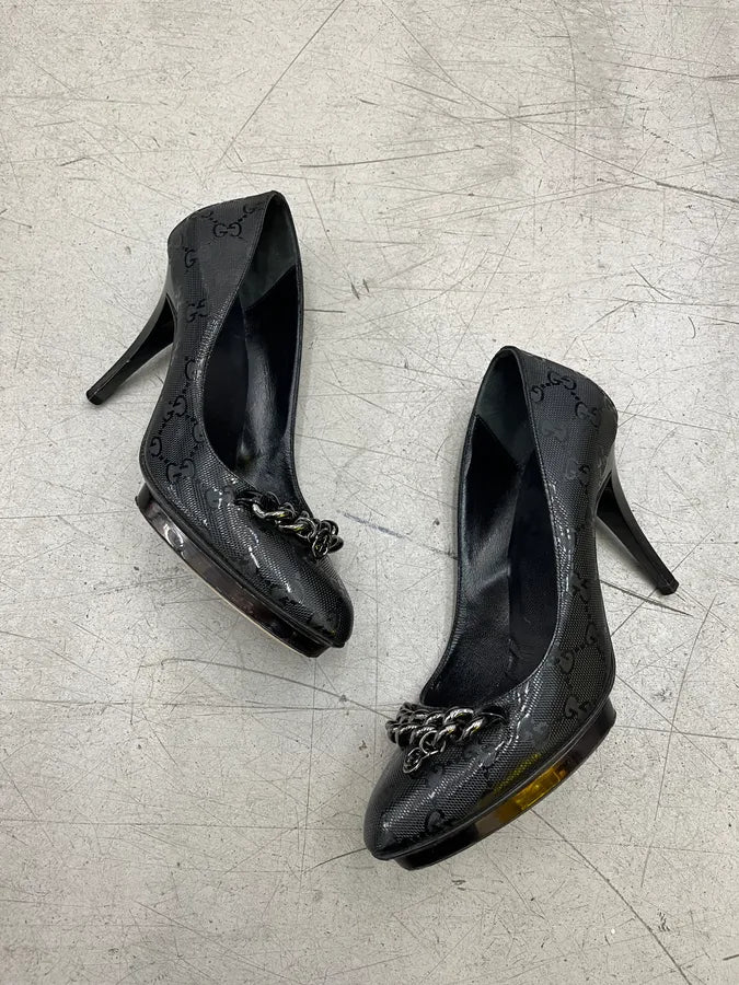 Gucci Chain Link Monogram Black Heels lyyjoNk 1