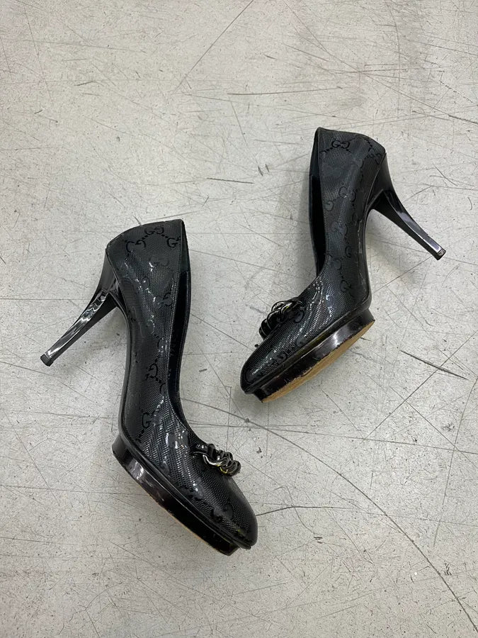 Gucci Chain Link Monogram Black Heels lyyjoNk 2