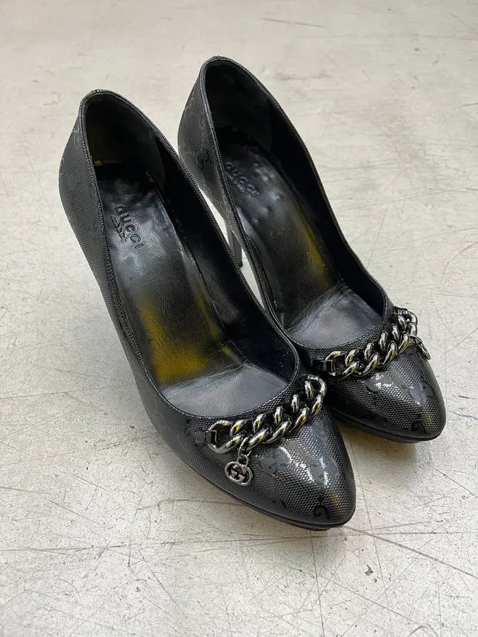 Gucci Chain Link Monogram Black Heels lyyjoNk 3