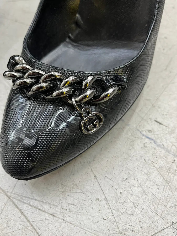 Gucci Chain Link Monogram Black Heels lyyjoNk 4