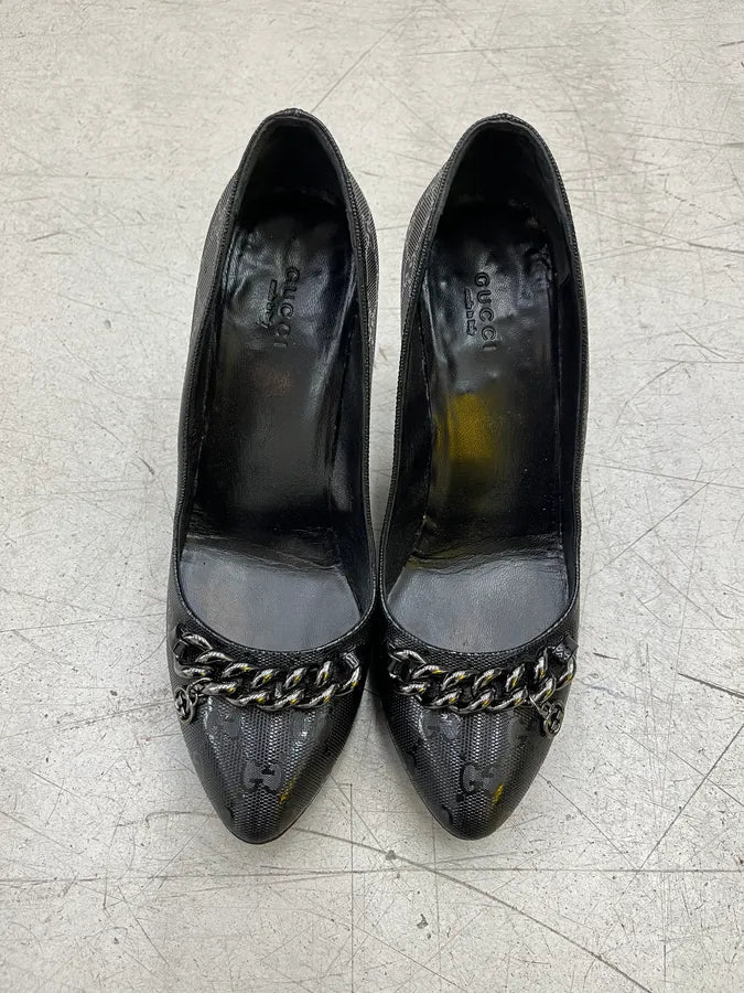 Gucci Chain Link Monogram Black Heels lyyjoNk 6
