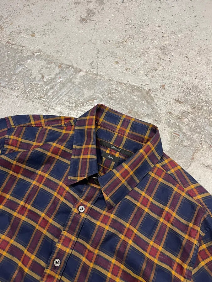 Gucci Checkered Bordeaux & Navy Shirt OKviwPw 4